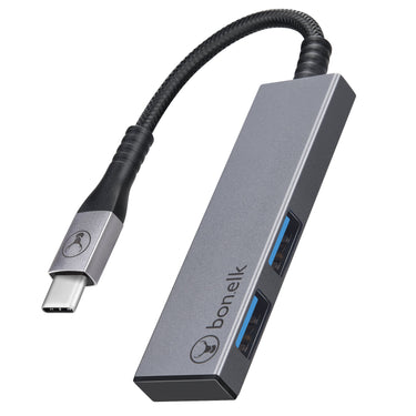 bonelk long-life series usb-c to 2 port usb 3.0 slim hub (space grey)